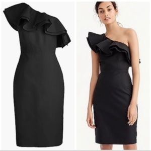 J Crew One Shoulder Ruffle Black Dress. Size 8. NWT